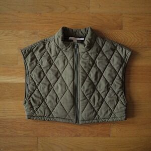 Hutch Quilted Olive Green Cropped Vest Women Size M Full Zip Stand Collar Puffer